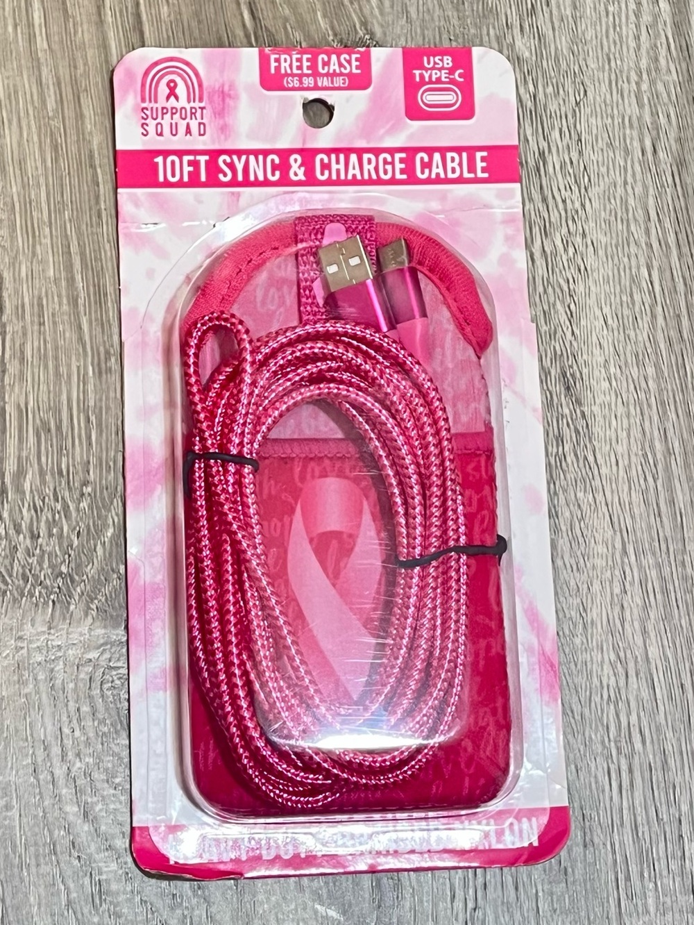 10ft Sync & Charge Cable Type-C Android Neon Pink Cord with Case